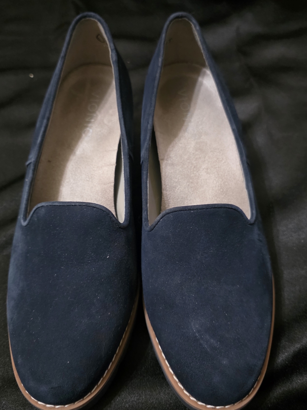 Vionic Navy Suede Slip-On Wedge Loafers